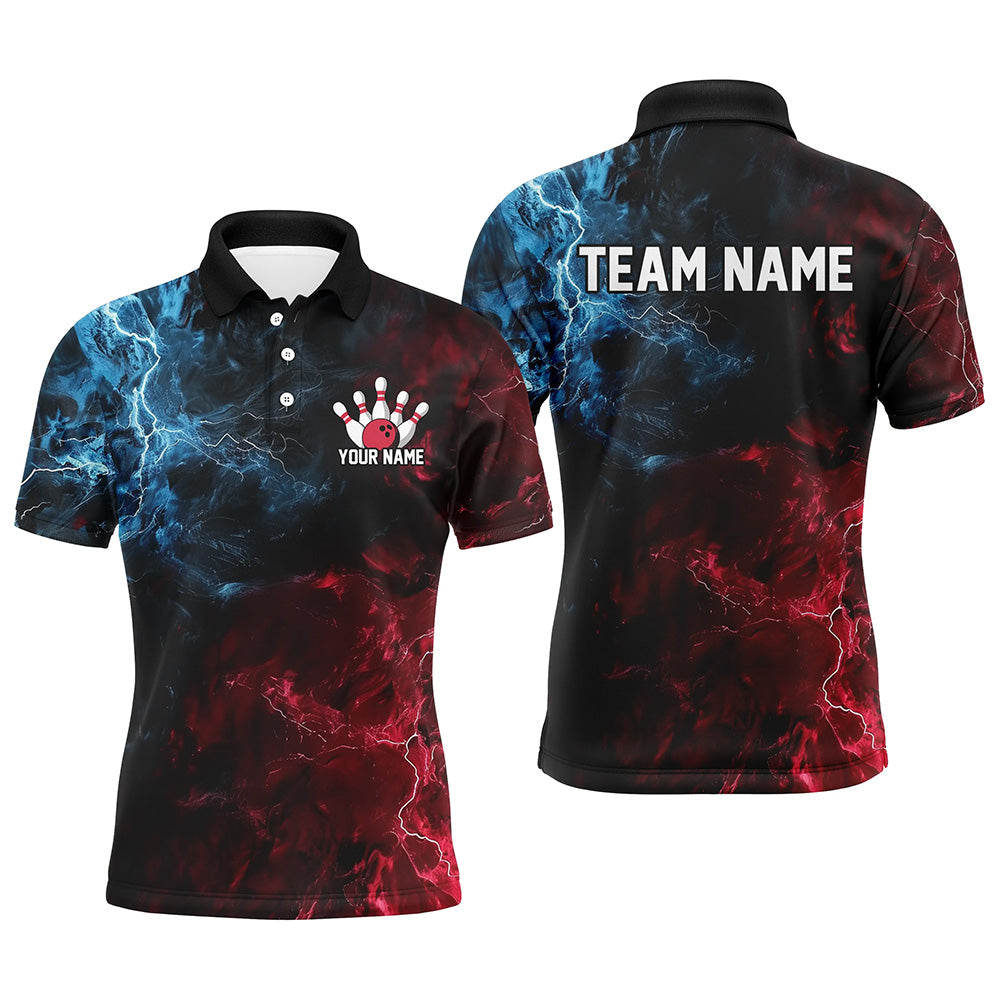 Blue And Red Thunder Lightning Custom Bowling Uniforms, Patriotic Bowling Shirts For Men IPHW7315