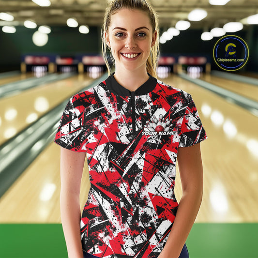 Custom Graffity Red Camo Bowling Team Women Shirts, Camouflage Bowling Jerseys IPHW10218