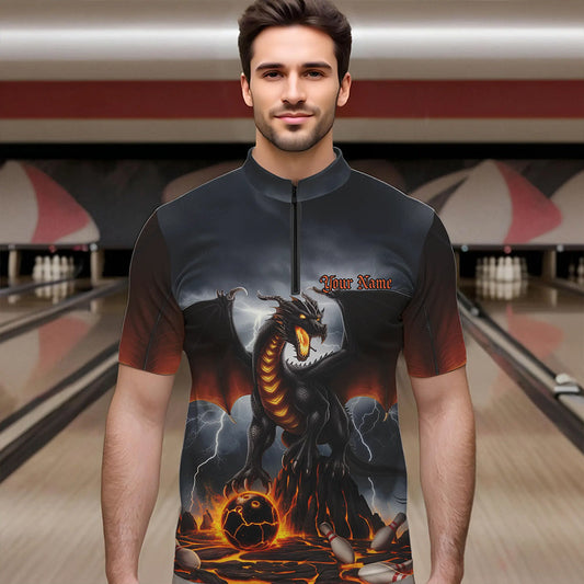 Custom Thunder Lightning Dragon Bowling Quarter-Zip Shirts For Men,Dragon Bowling Team Shirt IPHW8300