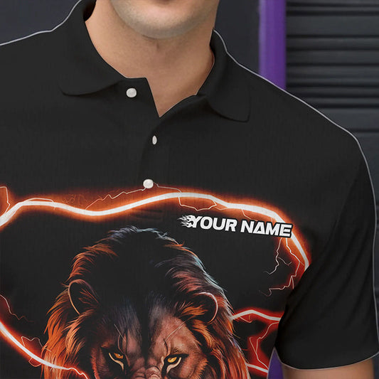 Custom Black And Orange Thunder Lightning Lion Bowling Polo Shirts For Men, Team Uniform IPHW8803