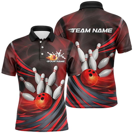 Red Flame Custom Bowling Shirts For Men, Fire Bowling Team Uniform Bowling Tournament IPHW7678