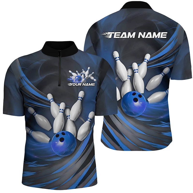 Blue Flame Custom Bowling Shirts For Men, Fire Bowling Team Uniform Bowling Tournament IPHW7679