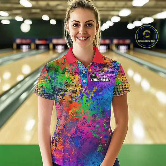 Custom Colorful Bowling Polo Shirts For Women, Pride Colors Ladies Bowling Shirts Outfit IPHW6788