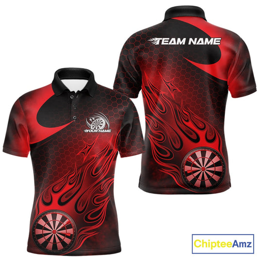 Custom Black And Red Flame Dartboard Darts Team Shirts, Dart Tournament Outfits Dart Jerseys For Players IPHW10410