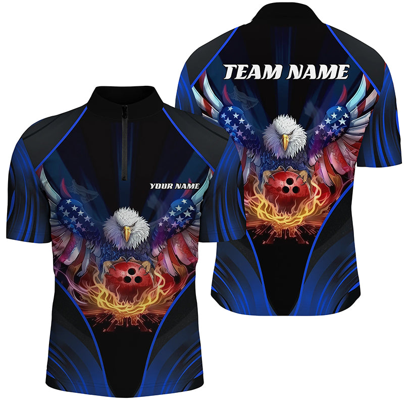Custom Eagle Bowling Shirt Patriotic Polo Bowling Jersey For Men US Bowling | Blue IPHW7109