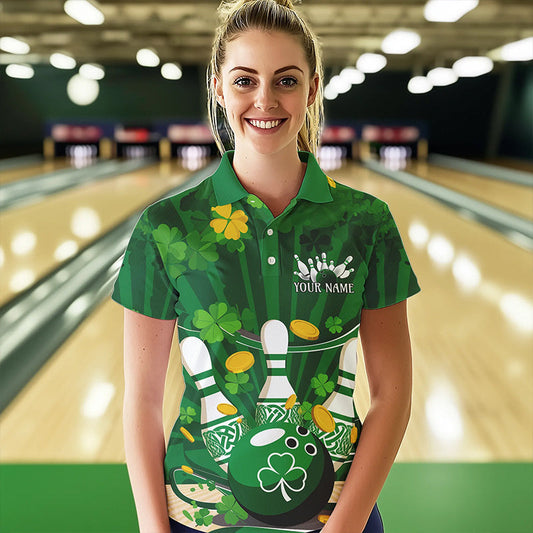 Custom Green St Patrick'S Day Bowling Polo Shirts For Women, Celtic Team Bowling Outfits IPHW8375