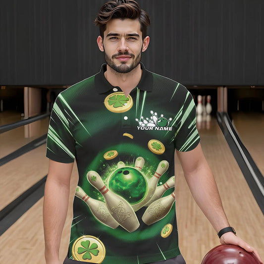 Custom Lucky Strike Saint Patricks Bowling Polo Team Shirts For Men, Green Bowling Shirt IPHW8583