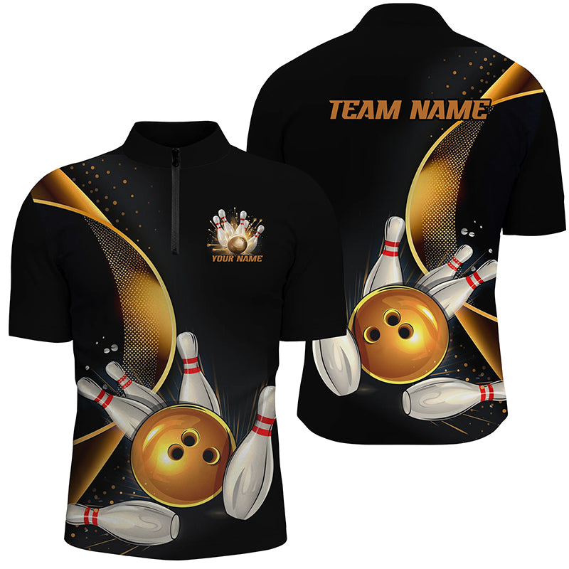 Custom Black And Gold Bowling Team Shirts For Men And Women, Unisex Bowling League Shirts IPHW6616