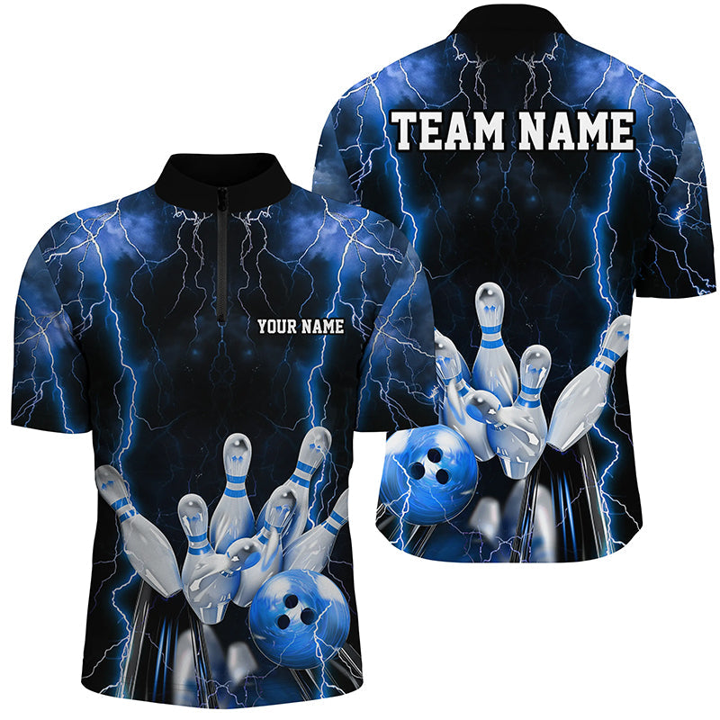 Black And Blue Thunder Lightning Custom Bowling Shirts For Men, Team Jerseys Bowlers Gift IPHW7159