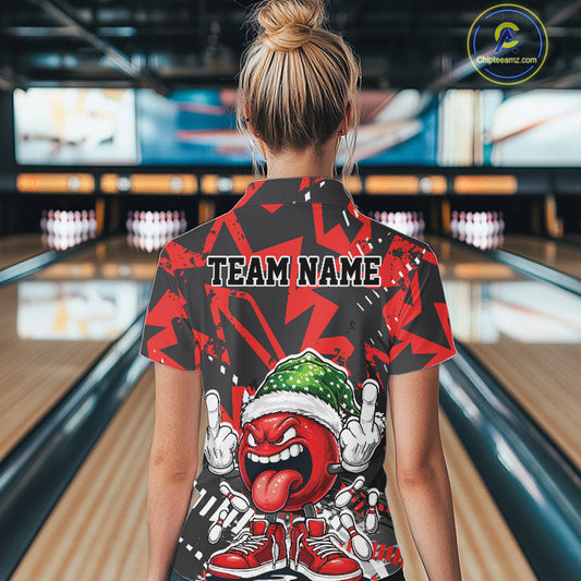 Custom Funny Christmas Bowling Women Quarter-Zip Shirts, Crazy Bowling Ball Xmas Outfit IPHW10130