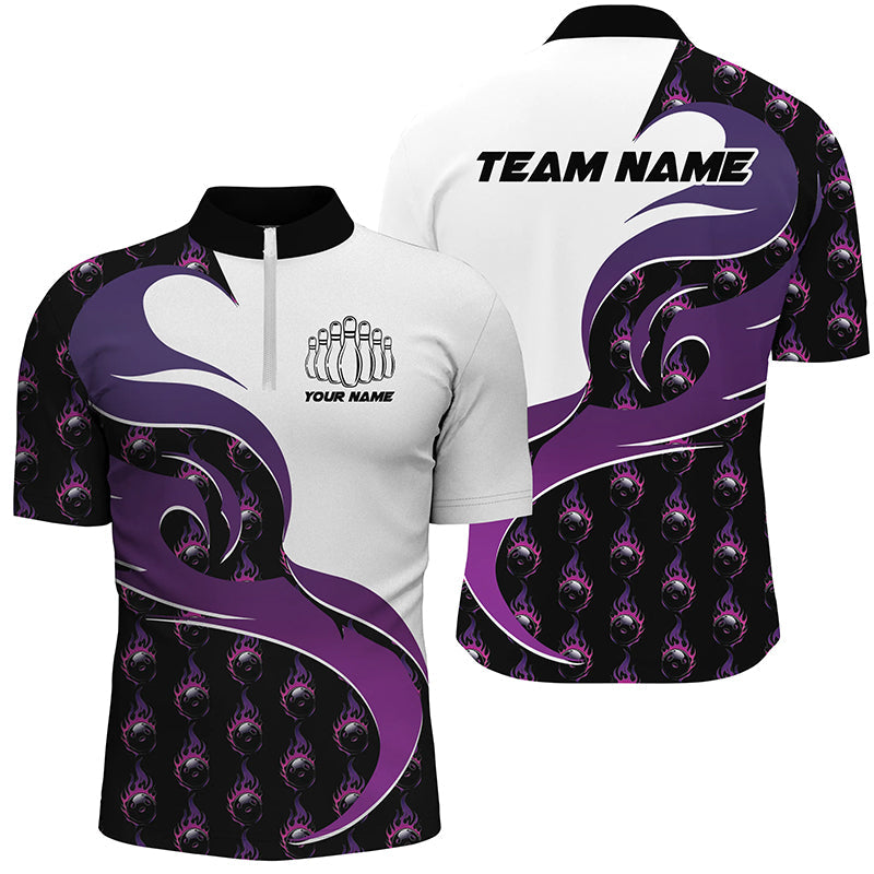 Customized Purple Flame Bowling Polo Shirts For Men, Bowling Team Shirts Outfit Bowling IPHW6972