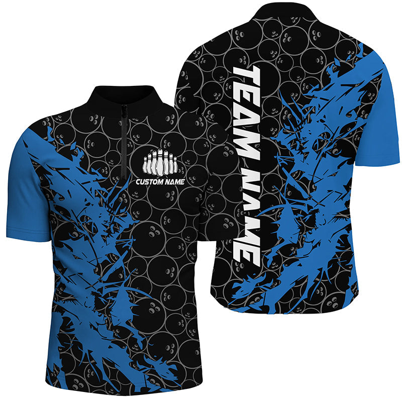 Black And Blue Customized Bowling Shirts For Men, Custom Bowling Jerseys Team Bowling Shirts IPHW6981