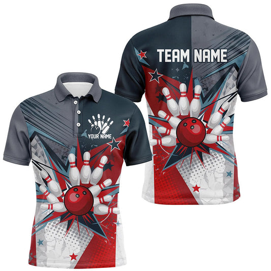 Custom Patriotic Bowling Shirts For Men, Red White And Blue Bowling Team League Shirt IPHW7530