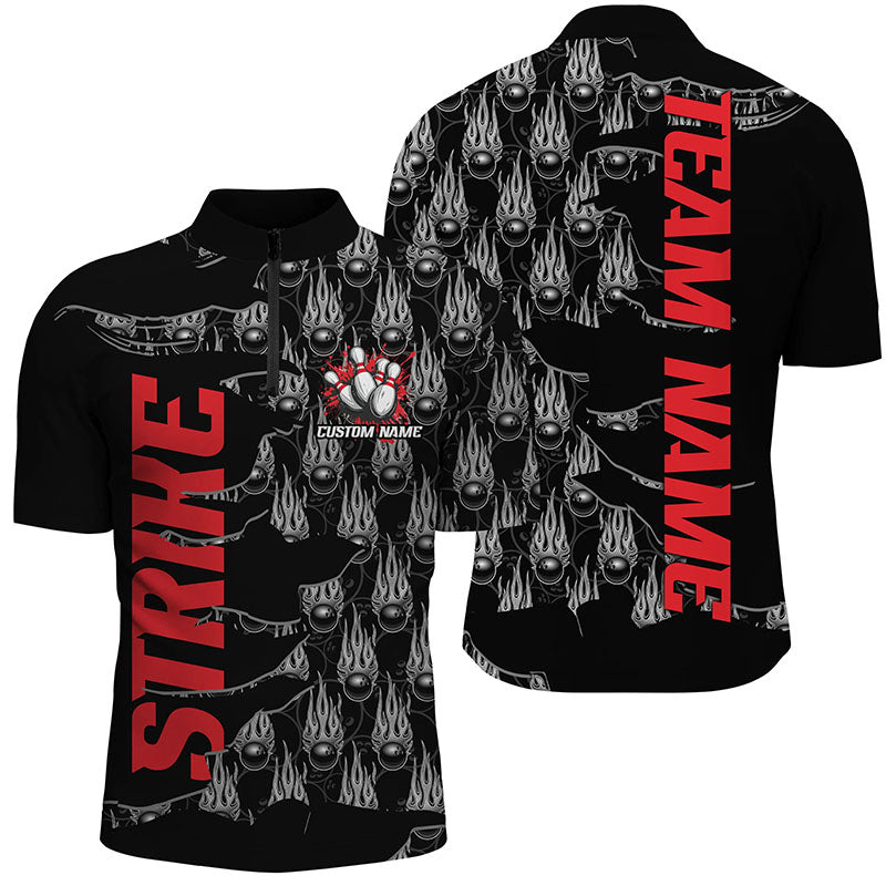 Customize Name Strike Bowling Shirts For Men And Women, Flame Bowling Balls Bowler Outfits | Red IPHW6501