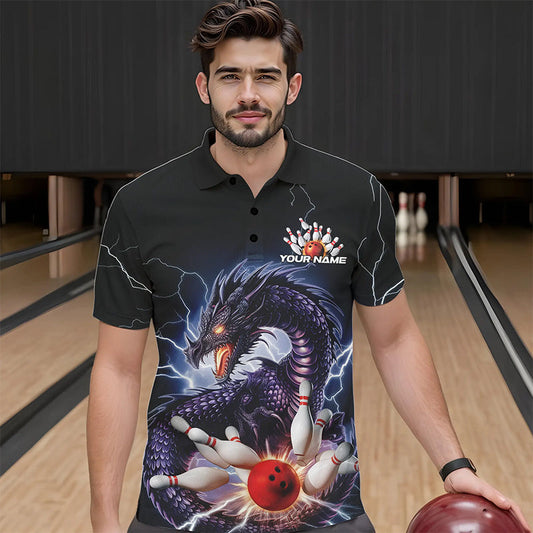 Custom Thunder Lightning Dragon Bowling Polo Shirts For Men, Dragon Bowling League Shirt IPHW8677