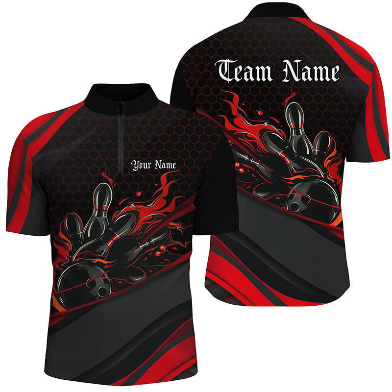 Custom Red Flame Bowling Shirts For Men, Bowling League Bowling Team Shirts Bowlers Outfit IPHW7269