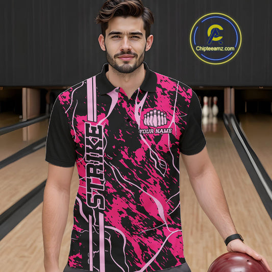Custom Black And Pink Camo Strike Bowling Shirts Men Bowling Team Jerseys Bowling League IPHW10611