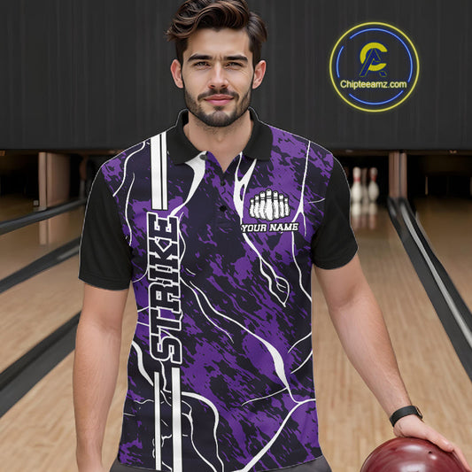 Custom Purple Camo Strike Bowling Shirts For Men, Bowling League Team Jerseys IPHW10616