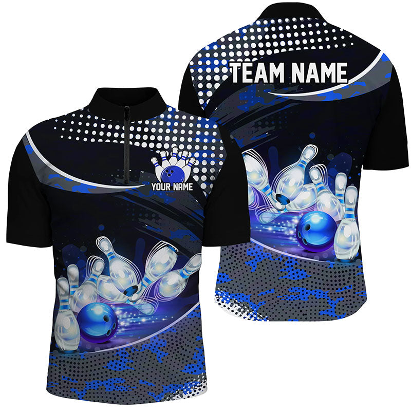 Blue Camo Custom Bowling Shirts For Men, Bowling League Shirt Bowling Team Uniform With Name IPHW7285
