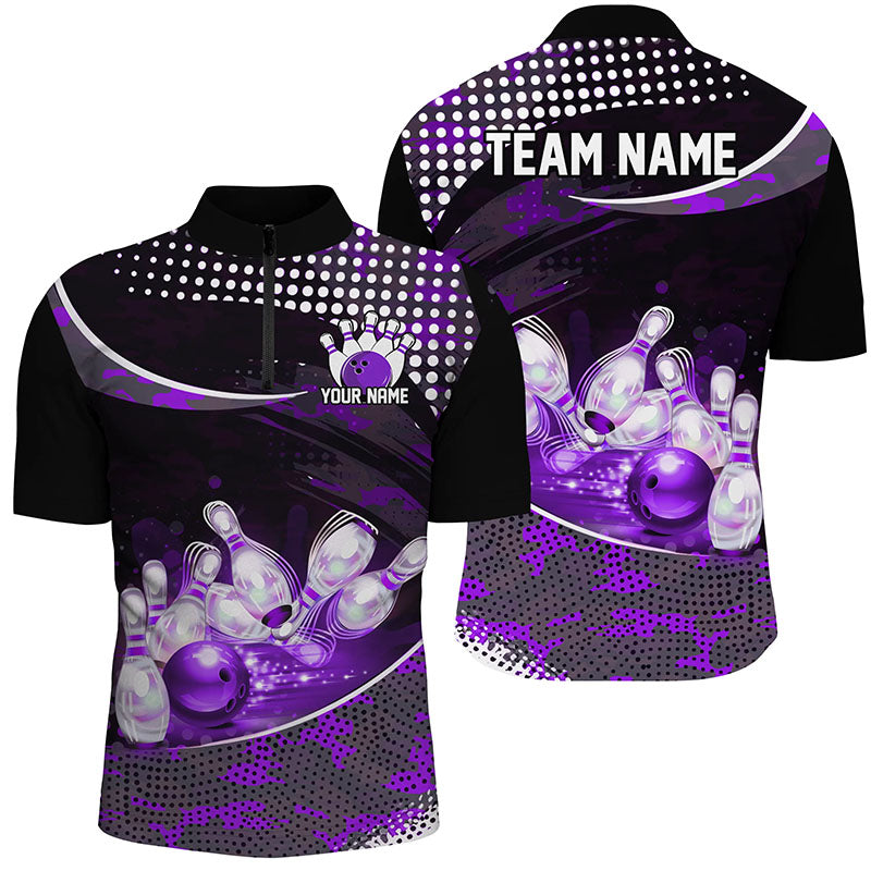 Purple Camo Custom Name Bowling Shirts For Men, Bowling League Shirt Bowling Team Uniform IPHW7287