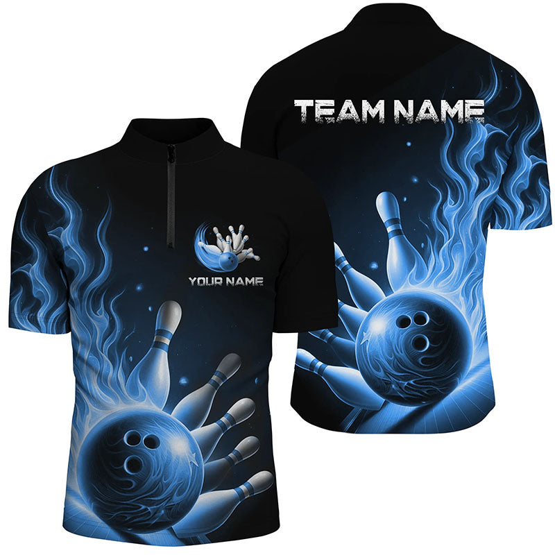 Personalized Blue Flame Bowling Polo Shirts For Men Bowling Team Jerseys Strike Bowling IPHW7290