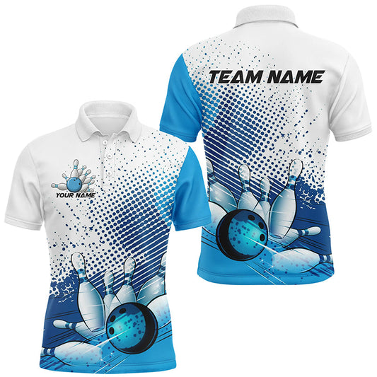 White And Blue Diagonal Stripes Custom Bowling Shirts For Men, Bowling Team Uniform IPHW7640