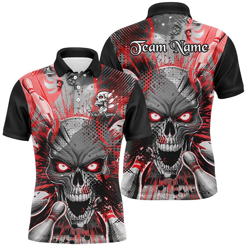 Custom Short Sleeve Skull Bowling Shirts For Men, Halloween Bowling Shirt With Name | Red IPHW6759