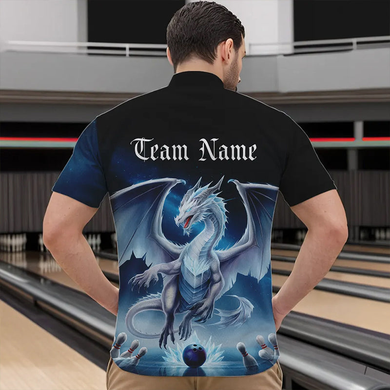 Custom Blue Ice Dragon Bowling Quarter-Zip Shirts For Men, Dragon Bowling League Shirt IPHW8301