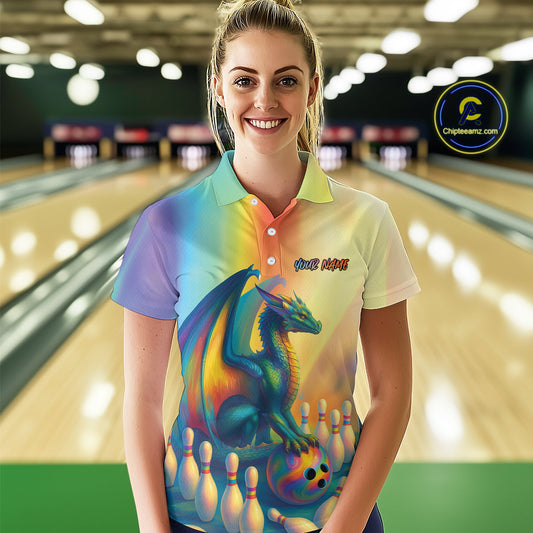 Custom Colorful Rainbow Colors Dragon Bowling Team Shirts, Dragon Bowling League Shirt IPHW10234