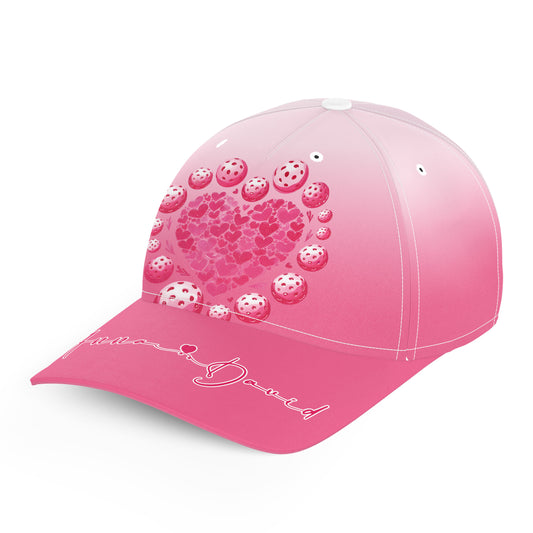 Custom Pink Heart Pickleball Hat For Men And Women, Valentines Pickleball Couple IPHW8193
