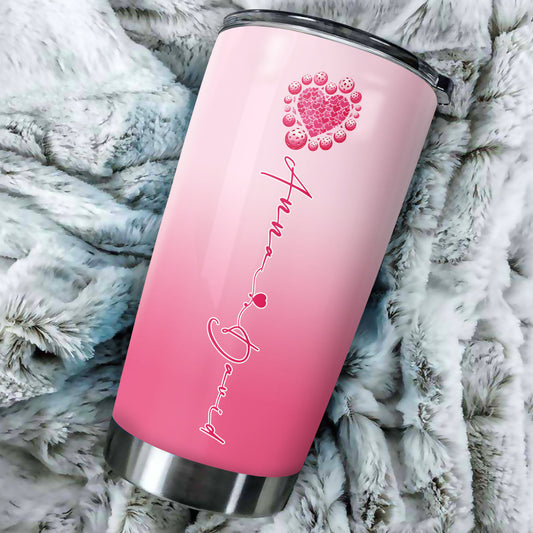 Custom Pink Heart Pickleball Tumbler Cup For Men And Women, Valentines Pickleball Couple IPHW8193