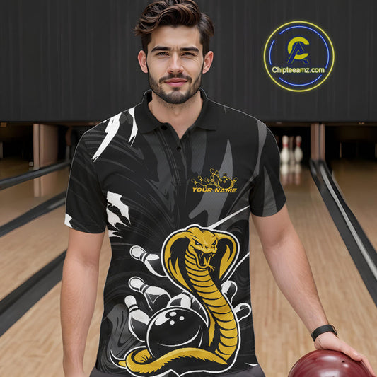 Custom Yellow Cobra Snake Bowling Team Jerseys, Bowling Polo Shirts For Men IPHW9708