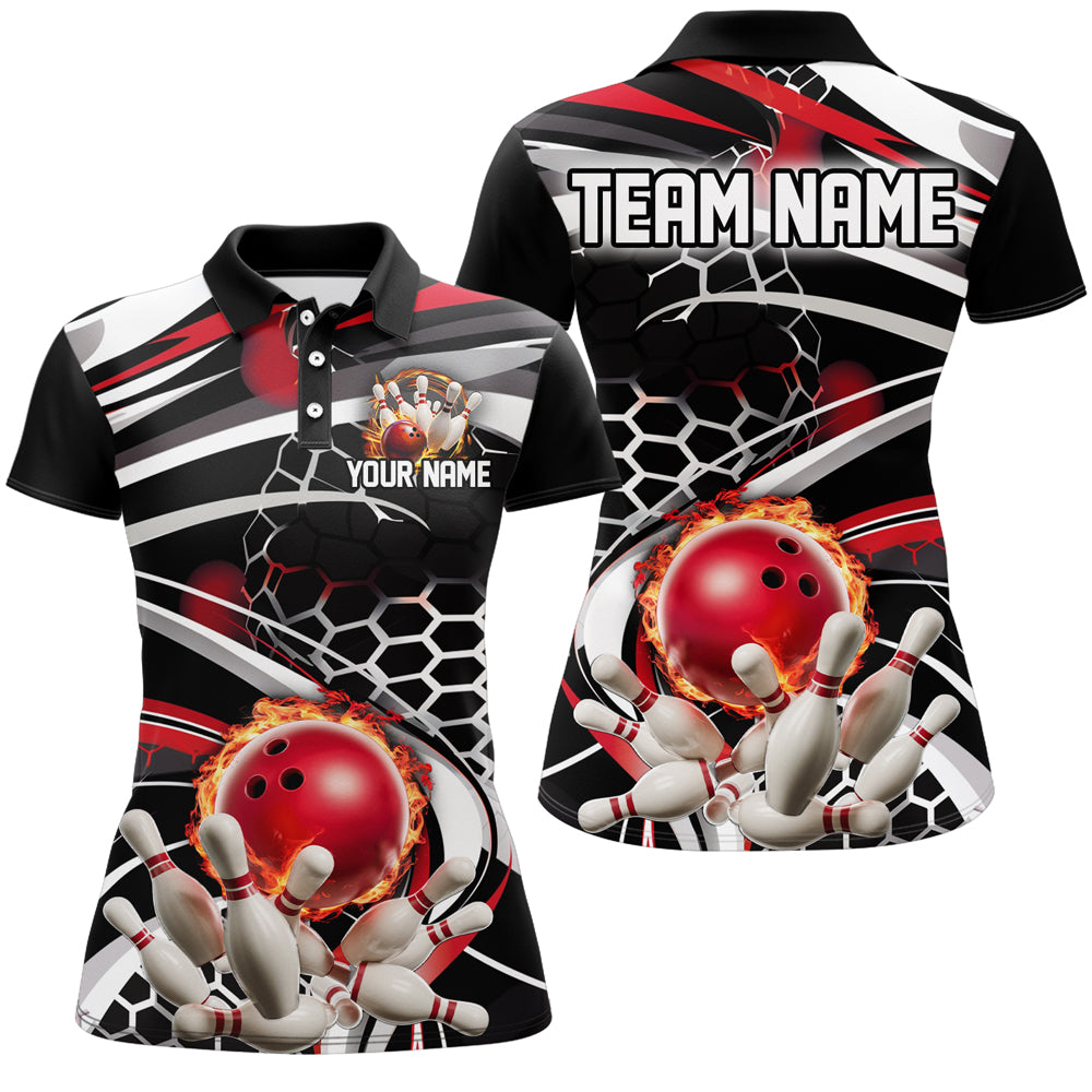 Red And Black Custom Flame Bowling Shirt Outfit Bowling, Ladies Bowling Team League Shirts IPHW6771