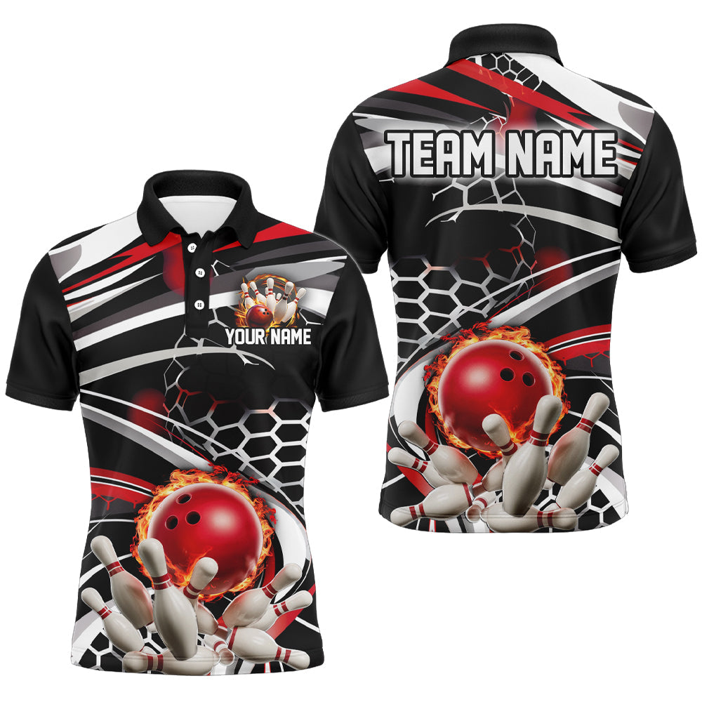 Red And Black Custom Flame Bowling Shirt Outfit Bowling, Bowling Team League Shirts IPHW6771