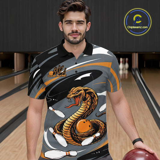 Custom Gray And Yellow Cobra Snake Bowling Polo Shirt For Men, Cobra Bowling Team Jersey IPHW9892