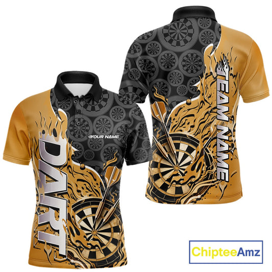 Custom Black And Yellow Flame Dartboard Dart Jerseys, Dartboard Pattern Darts Tournament Team Shirts IPHW10416