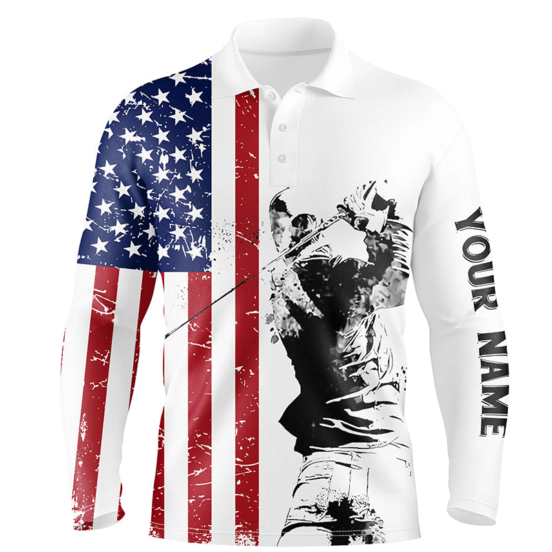 Personalized white golf polos shirts for men American flag 4th July custom patriot best men golf wears NQS5557