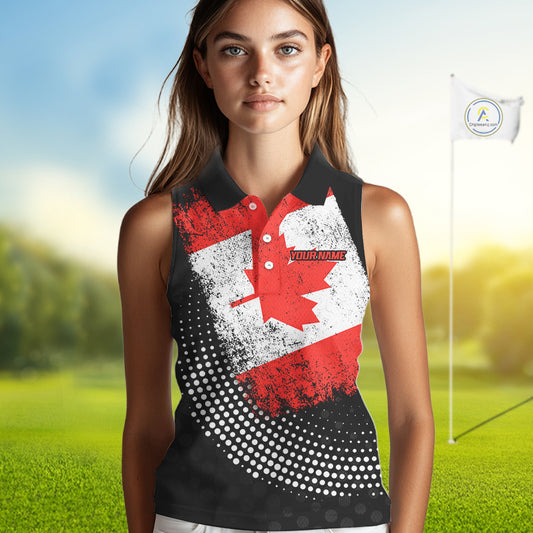 Personalized golf sleeveless polo shirts Vintage Canadian Flag Custom patriotic golf tops for ladies NQS9836