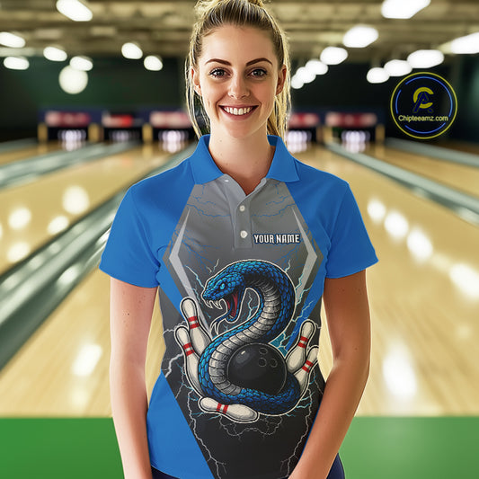 Blue Lightning Thunder Cobra Snake Custom Bowling Shirts For Women, Bowling Team Shirt With Names NQS9851