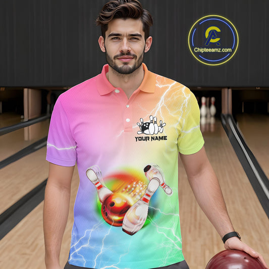 Gradient colorful rainbow lightning thunder storm Bowling Shirts for Men Custom Team Bowling jerseys NQS9941