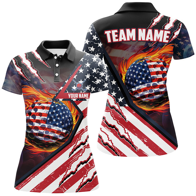 American Flag flame golf ball Women golf polo shirts custom golf outfits for ladies, patriot golf gift NQS8022