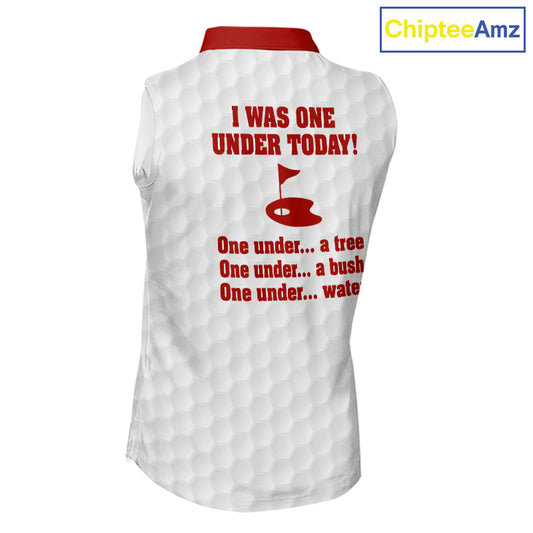 Women sleeveless polo shirt Red and white custom I was one under today, under a tree, bush, water NQS11637