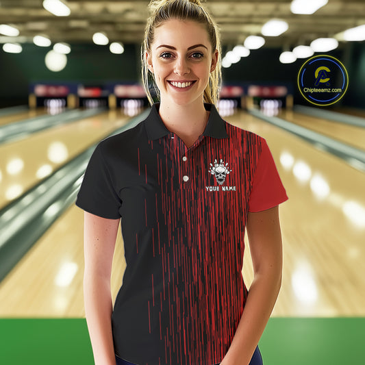Black & Red pattern Flame Skull Bowling shirt for Women custom bowling jersey for team ladies bowler NQS10254