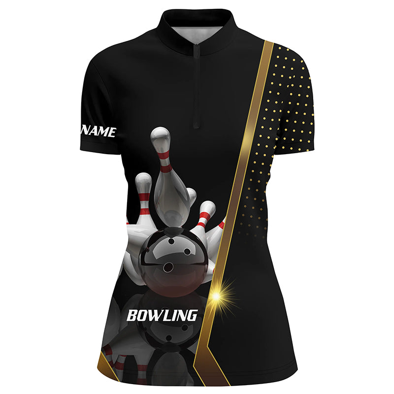 Custom Black bowling shirt for women – personalized team jersey front view