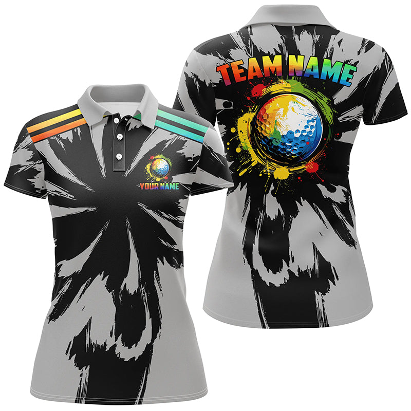 Black and gray pattern custom watercolor golf ball team Womens golf polo shirt, unique golf gifts NQS8058