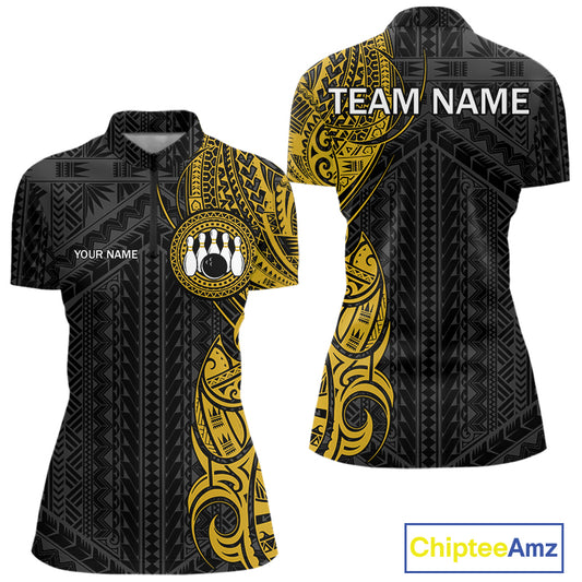 Black & Yellow Tribal pattern Women Bowling Shirt Custom Bowling outfit ladies Team bowling jersey NQS10650
