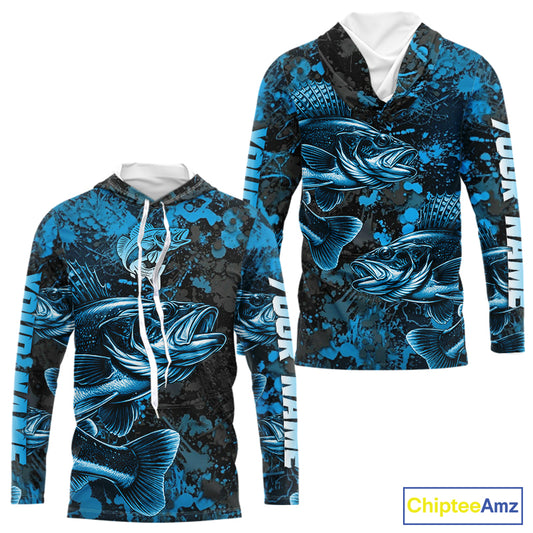 Blue Camo Walleye Fishing Shirts Custom performance fishing apparel, walleye fishing jerseys NQS11061