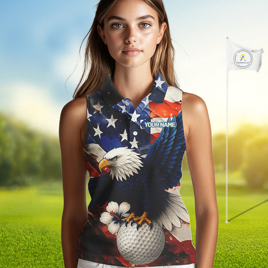 American Flag Eagle Women sleeveless golf polo shirts custom patriotic Eagle golf attire for ladies NQS9976