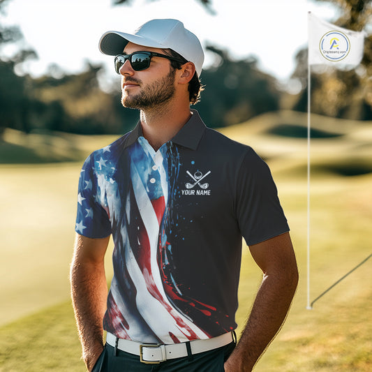 American flag Black Men golf polo shirts Custom team patriotic golf top for mens NQS9978