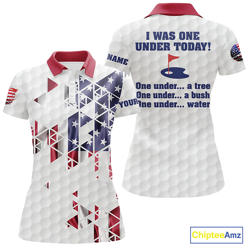 Funny Women golf polo shirts American Flag custom I was one under today, under a tree, bush, water NQS7854